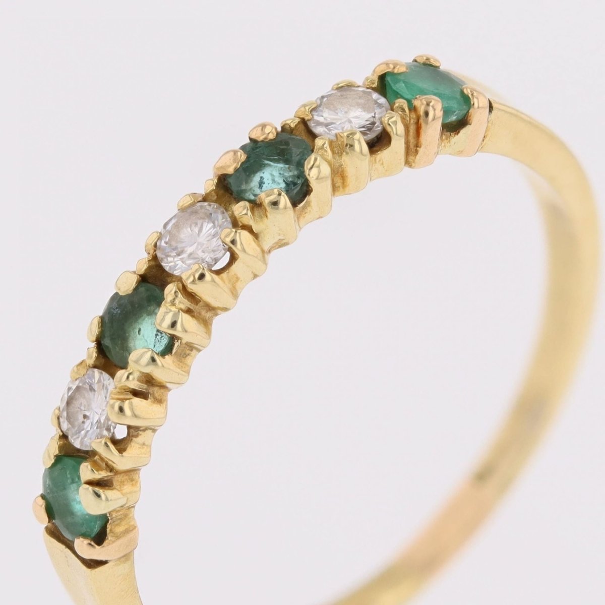 Half emerald wedding band diamonds yellow gold