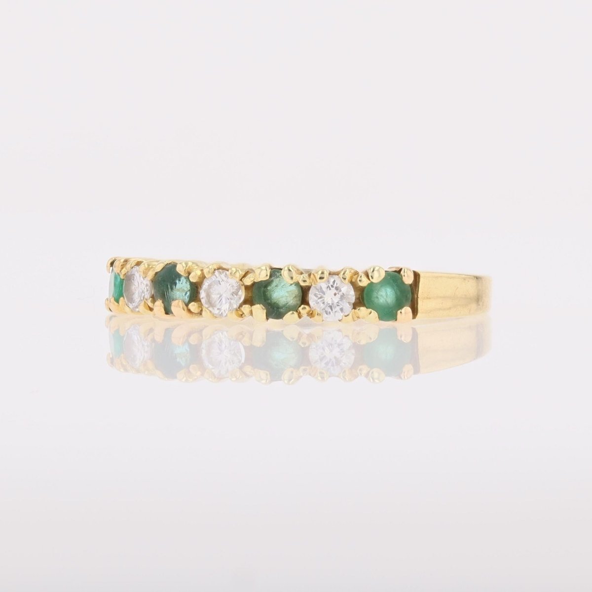 Half emerald wedding band diamonds yellow gold