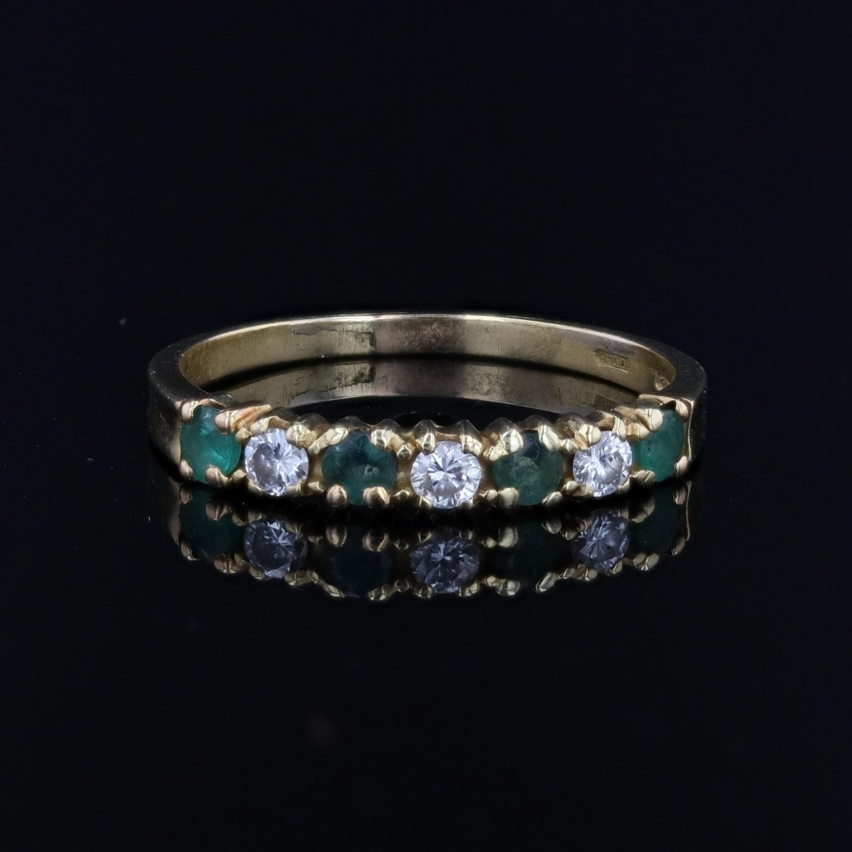 Half emerald wedding band diamonds yellow gold