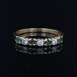 Half emerald wedding band diamonds yellow gold