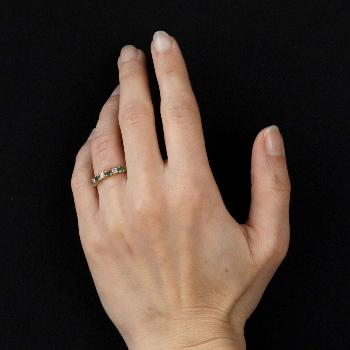 Half emerald wedding band diamonds yellow gold