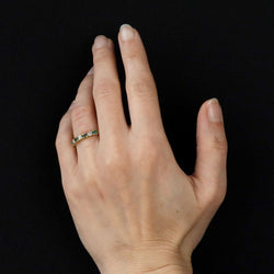 Half emerald wedding band diamonds yellow gold