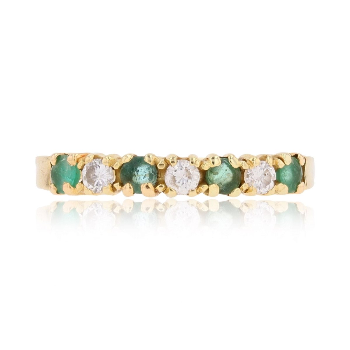 Half emerald wedding band diamonds yellow gold