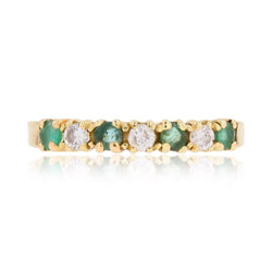 Half emerald wedding band diamonds yellow gold