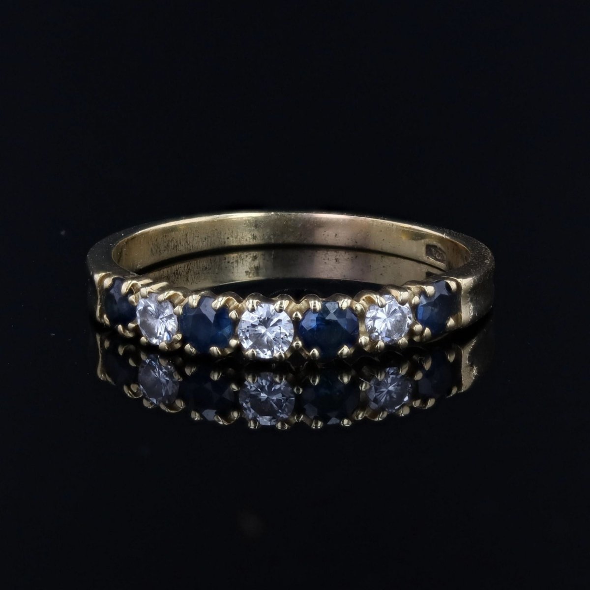 Half sapphire wedding rings diamonds yellow gold