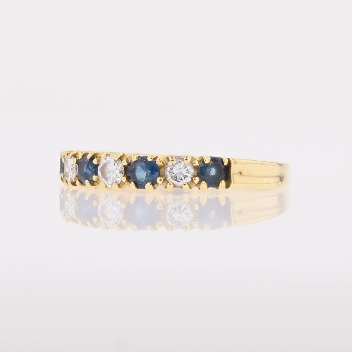 Half sapphire wedding rings diamonds yellow gold