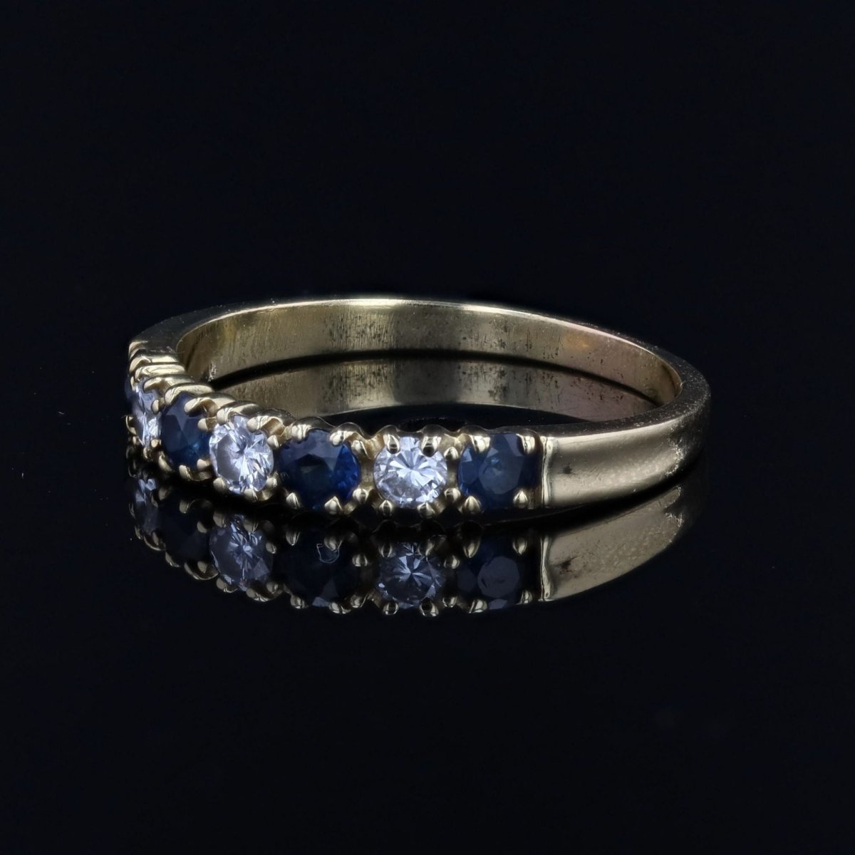 Half sapphire wedding rings diamonds yellow gold