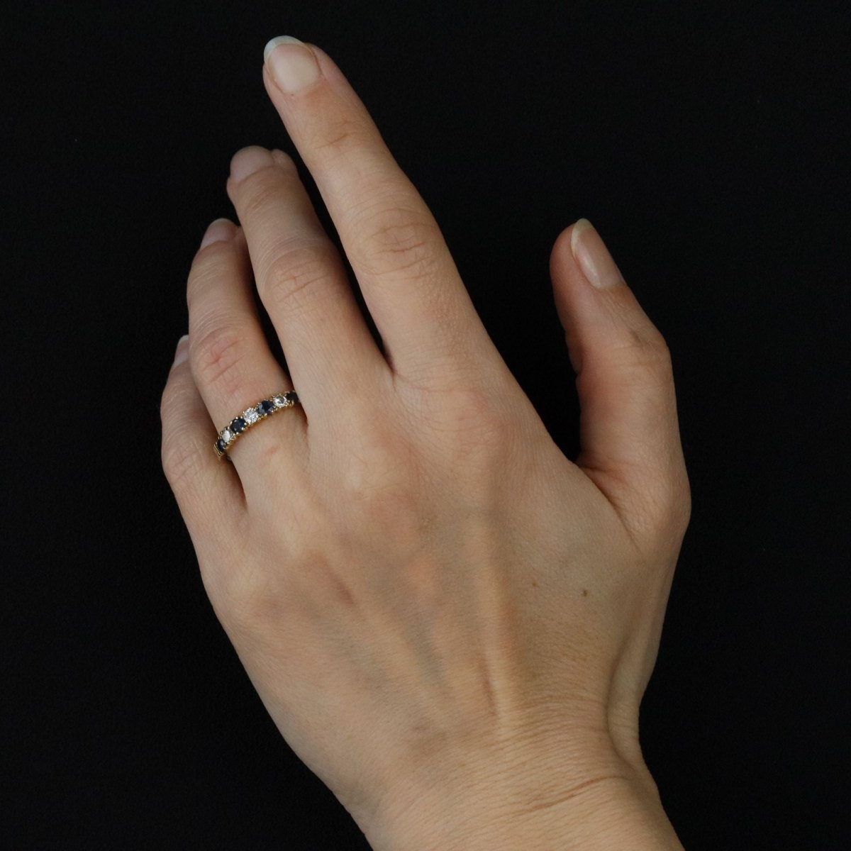 Half sapphire wedding rings diamonds yellow gold