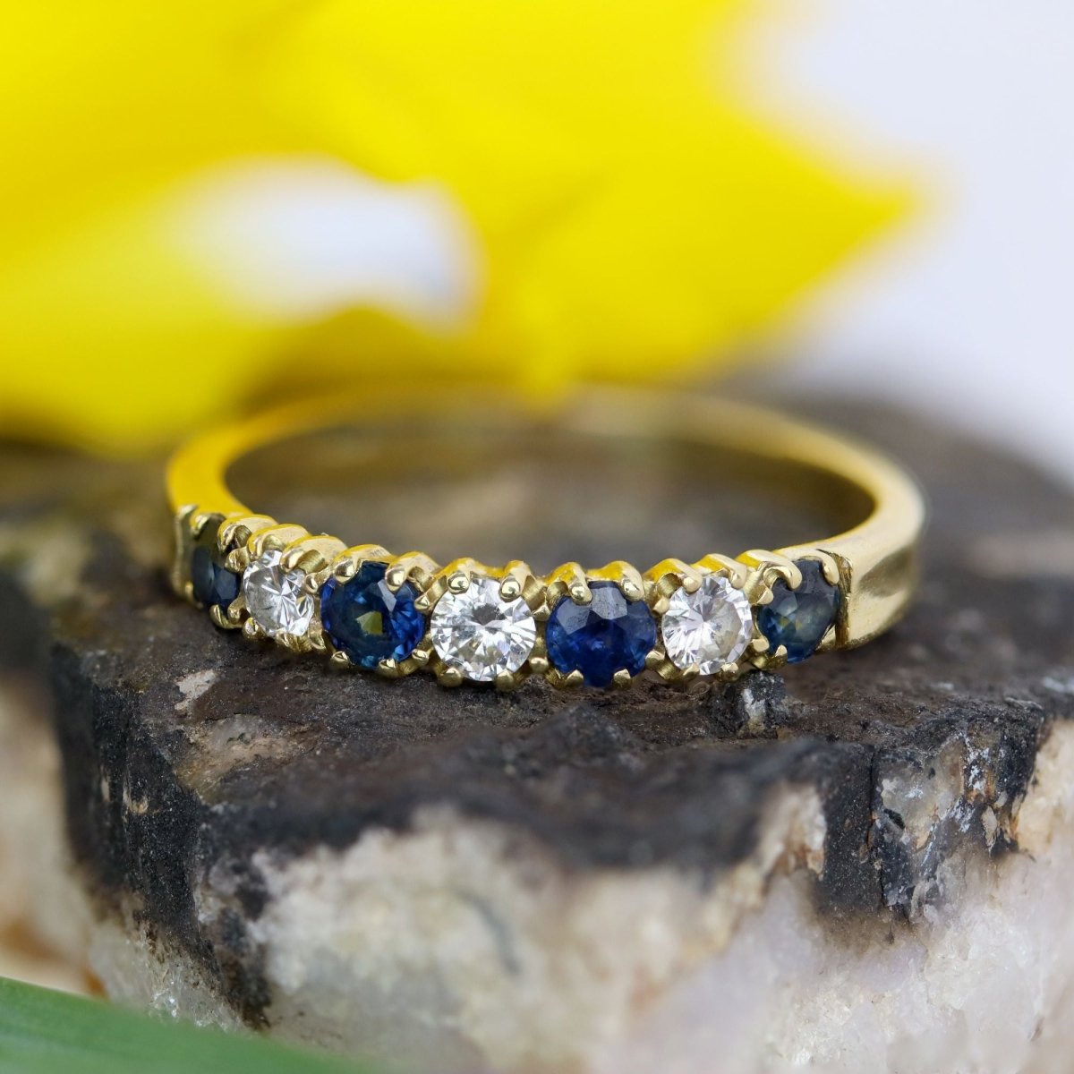 Half sapphire wedding rings diamonds yellow gold