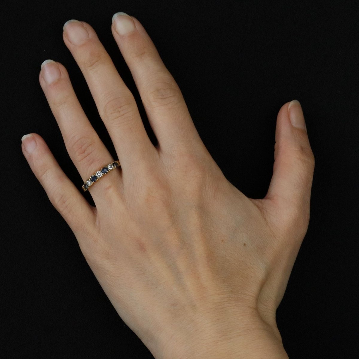 Half sapphire wedding rings diamonds yellow gold