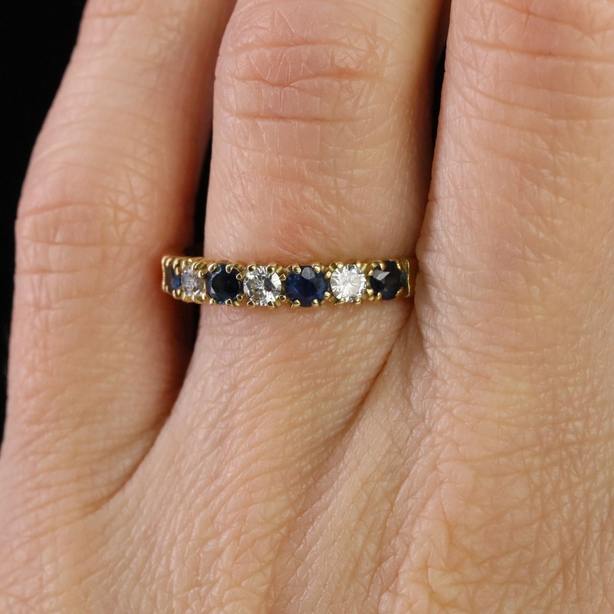 Half sapphire wedding rings diamonds yellow gold