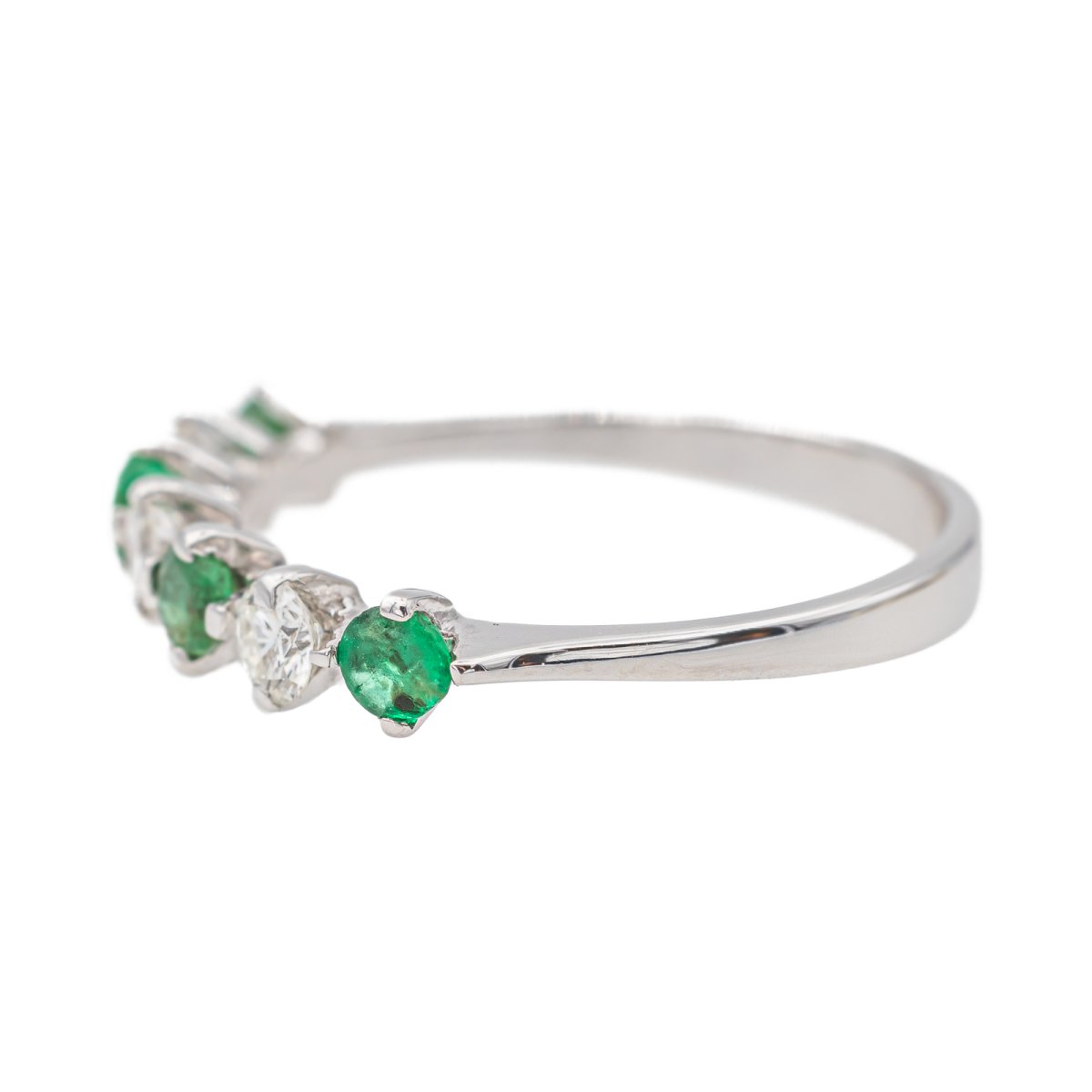 Bague Demi - alliance Or blanc Emeraude - Castafiore