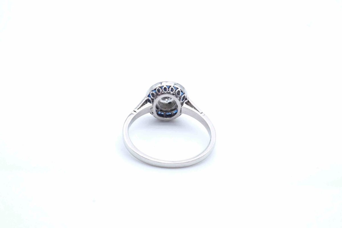 Bague diamant et saphirs calibrés en platine - Castafiore