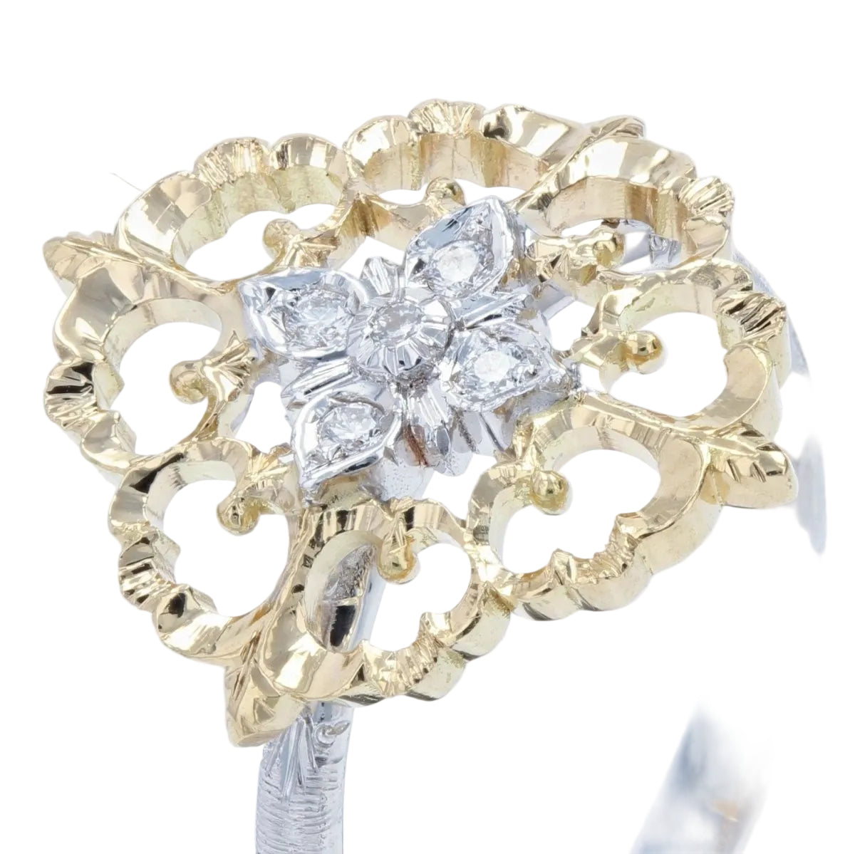 Bague diamants ors jaune et blanc arabesques grand modèle - Castafiore
