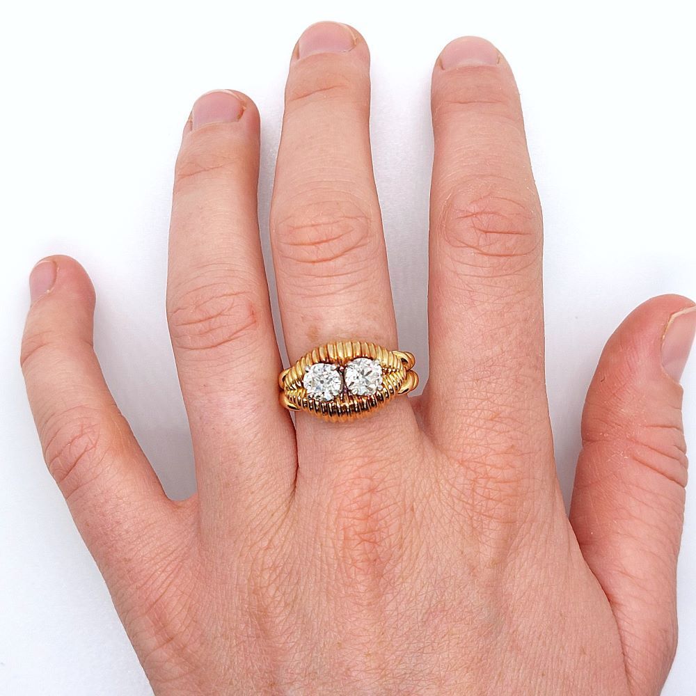 Bague diamants « Rocaille » 2 diamants pour 1,3 ct, or 18k - Castafiore