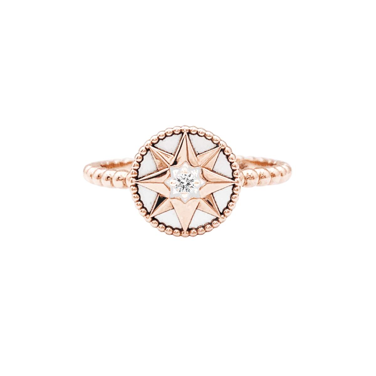 Bague Dior "Rose des Vents" en or jaune, nacre et diamant. - Castafiore