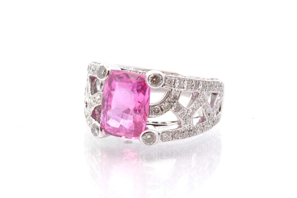Bague d'occasion saphir rose et diamants en or blanc - Castafiore
