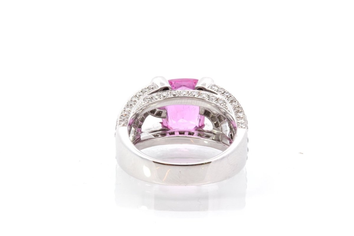Bague d'occasion saphir rose et diamants en or blanc - Castafiore