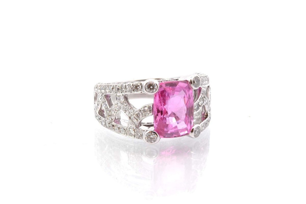 Bague d'occasion saphir rose et diamants en or blanc - Castafiore