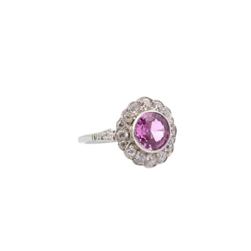 Bague d'occasion saphir rose et diamants en platine - Castafiore