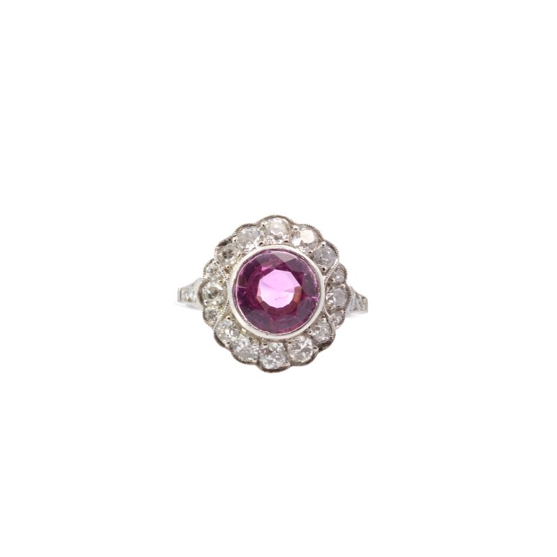 Bague d'occasion saphir rose et diamants en platine - Castafiore