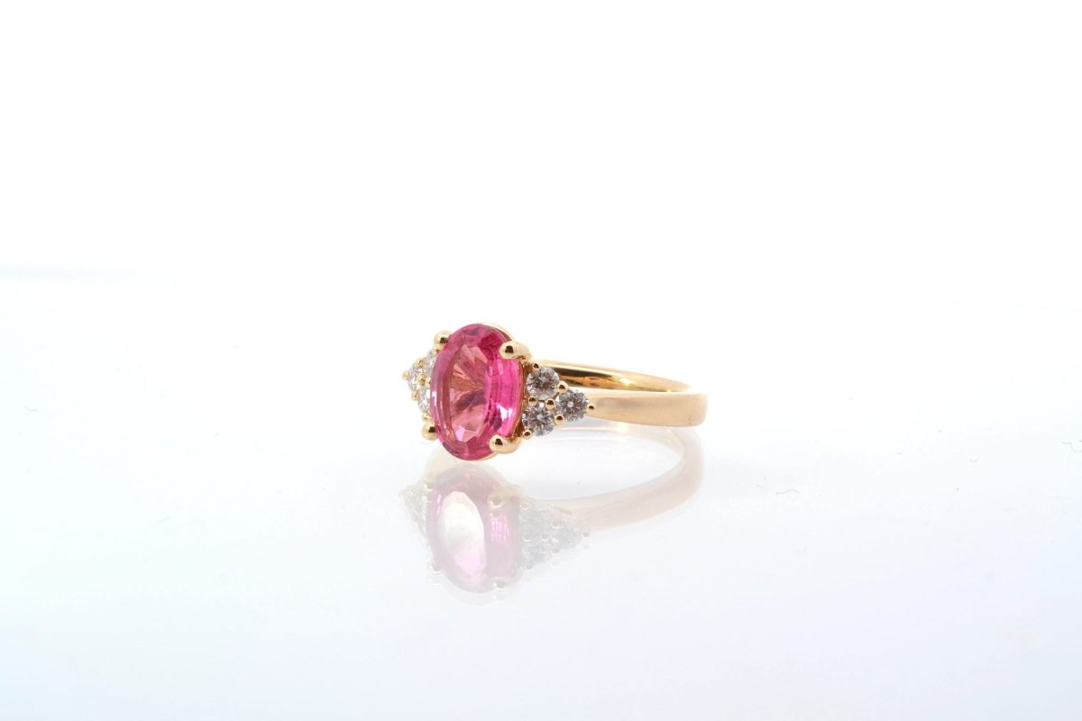 Bague d'occasion tourmaline et diamants en or jaune 18k - Castafiore
