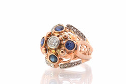 Bague dôme 1950 diamants et saphirs en or - Castafiore