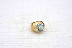 Bague dôme aigue-marine en or jaune et platine - Castafiore