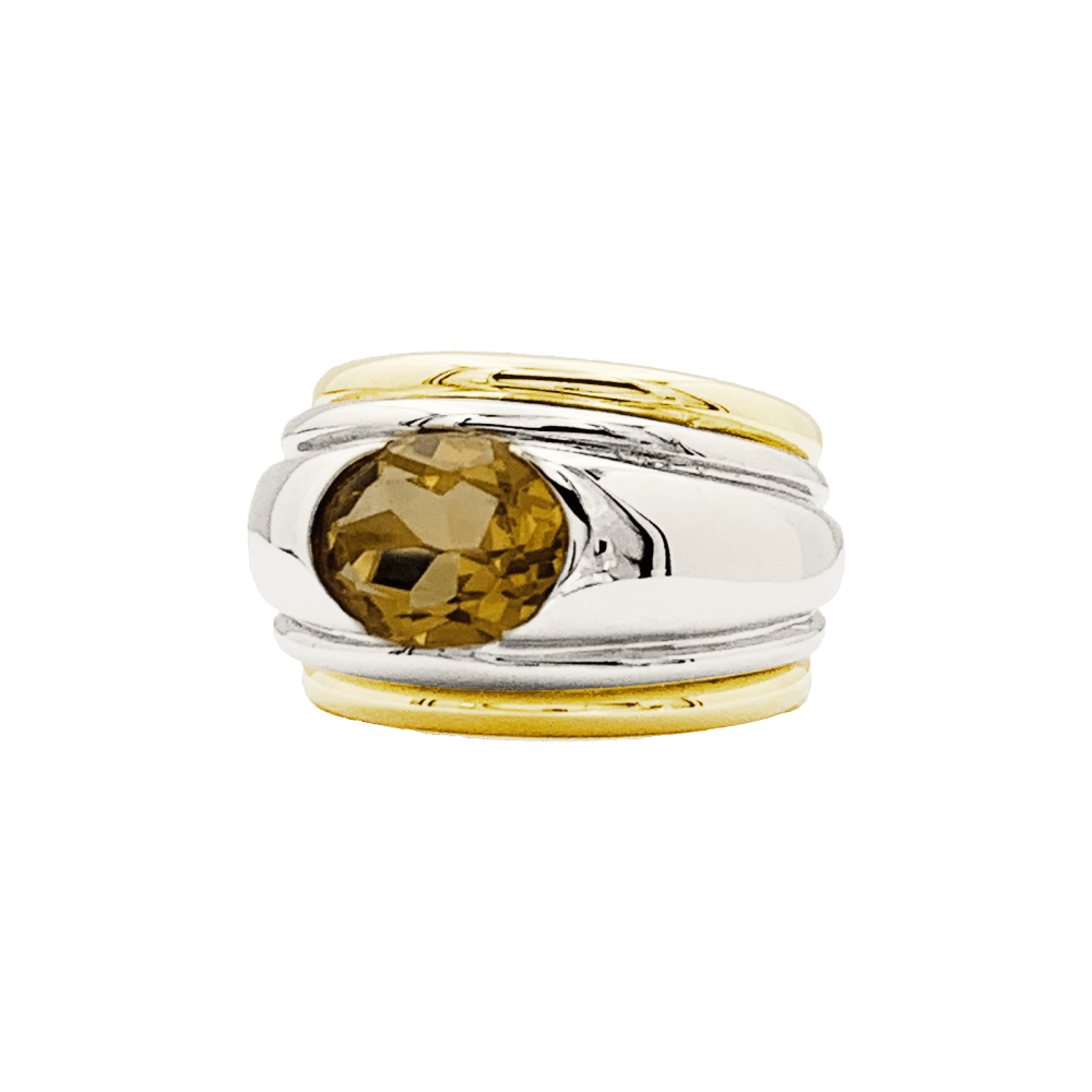 Bague Dôme BOUCHERON "Roxane" en or blanc, or jaune et citrine - Castafiore