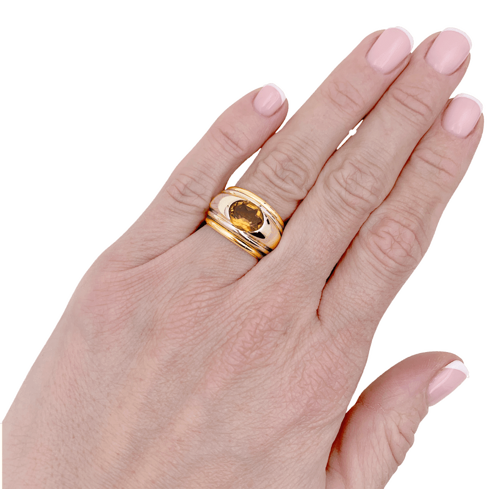 Bague Dôme BOUCHERON "Roxane" en or blanc, or jaune et citrine - Castafiore