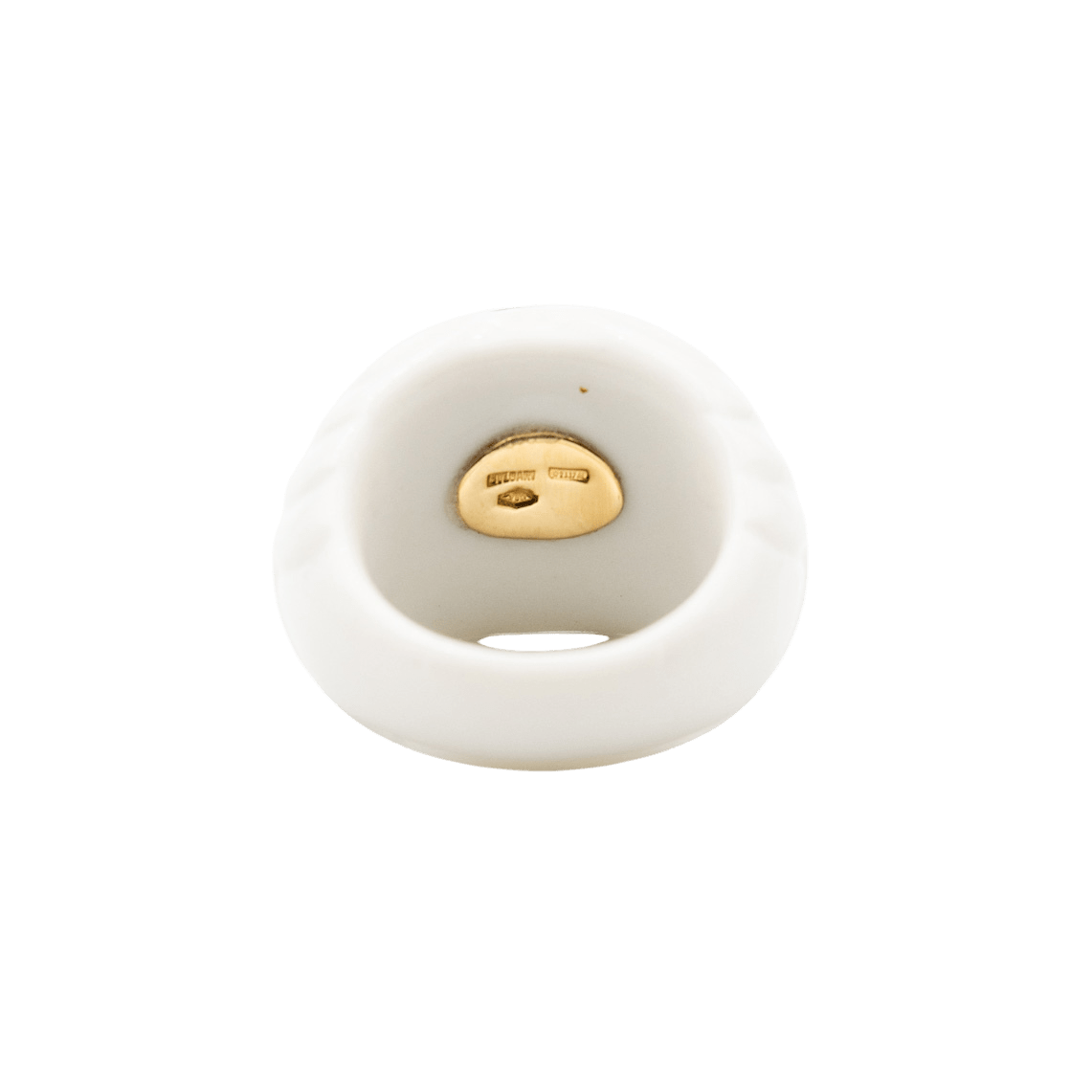 Bague Dôme BULGARI "Chandra" en céramique blanche, or jaune et tourmaline rose - Castafiore