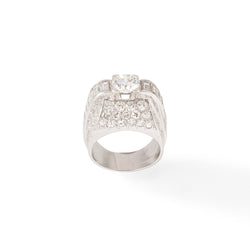 Bague Dôme carré en platine et diamants - Castafiore