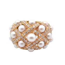Bague Dôme CHANEL en or jaune, perles et diamants - Castafiore