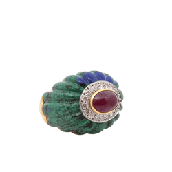 Bague Dôme DAVID WEBB en or jaune, malachite, rubis et diamants - Castafiore