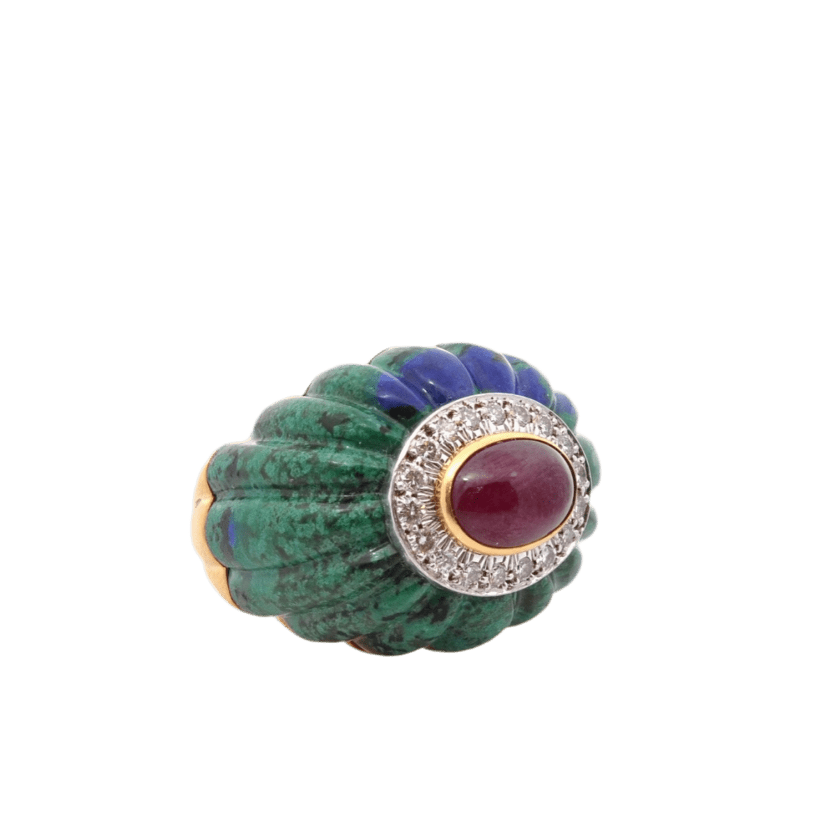 Bague Dôme DAVID WEBB en or jaune, malachite, rubis et diamants - Castafiore