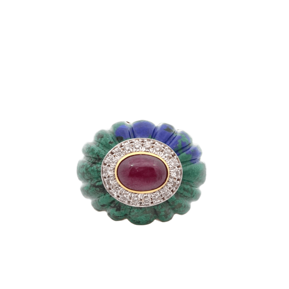 Bague Dôme DAVID WEBB en or jaune, malachite, rubis et diamants - Castafiore