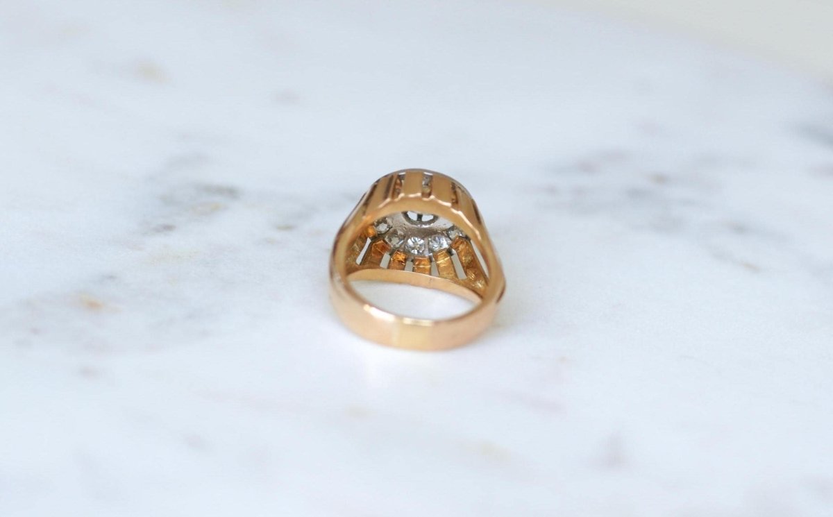 Bague Dôme Diamants 2,40 Cts Or rose et Platine Années 40 - Castafiore