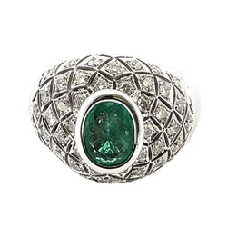 Bague Dôme en or blanc, émeraude et diamants - Castafiore