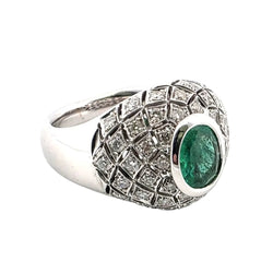Bague Dôme en or blanc, émeraude et diamants - Castafiore