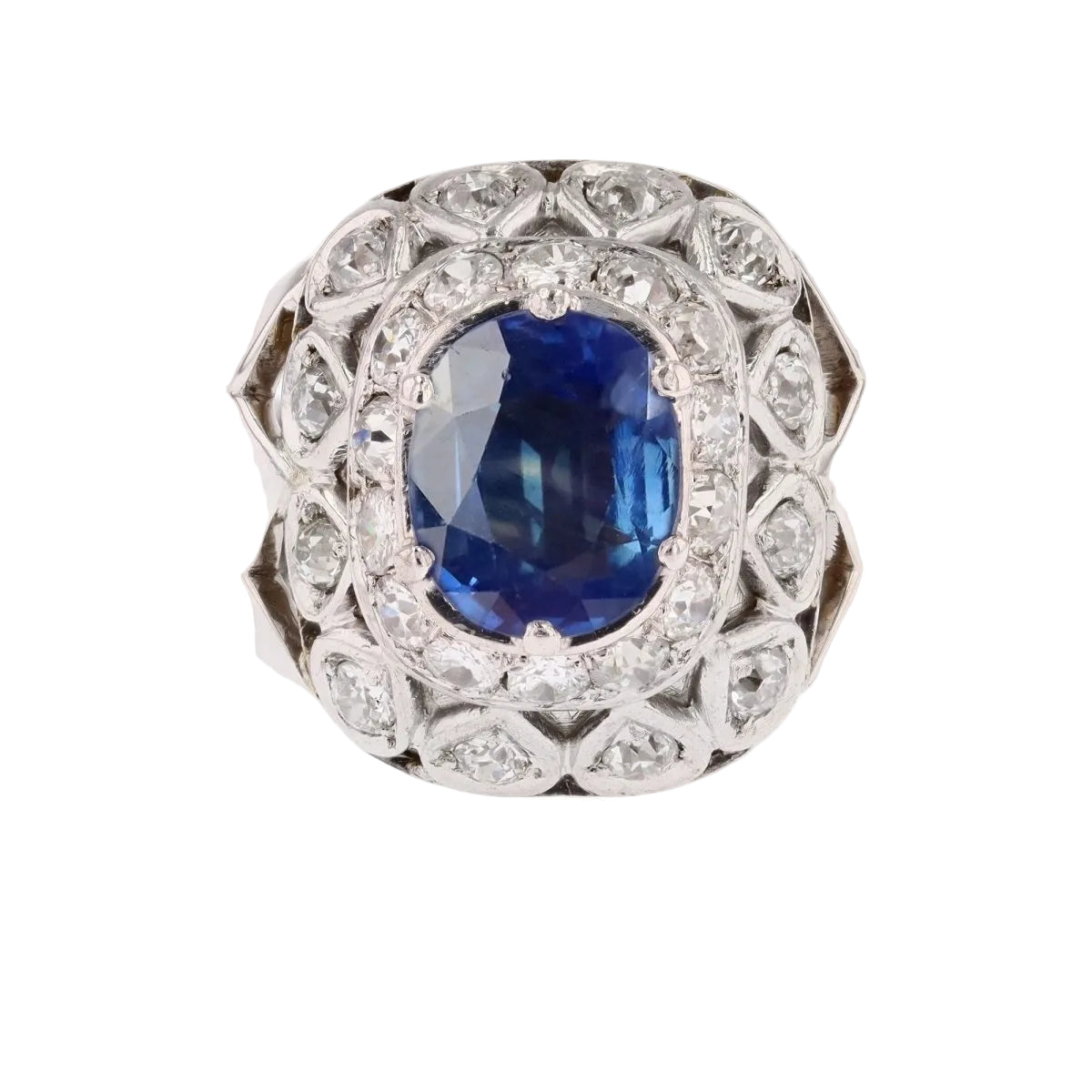 Bague dôme en or blanc et platine saphir et diamants - Castafiore