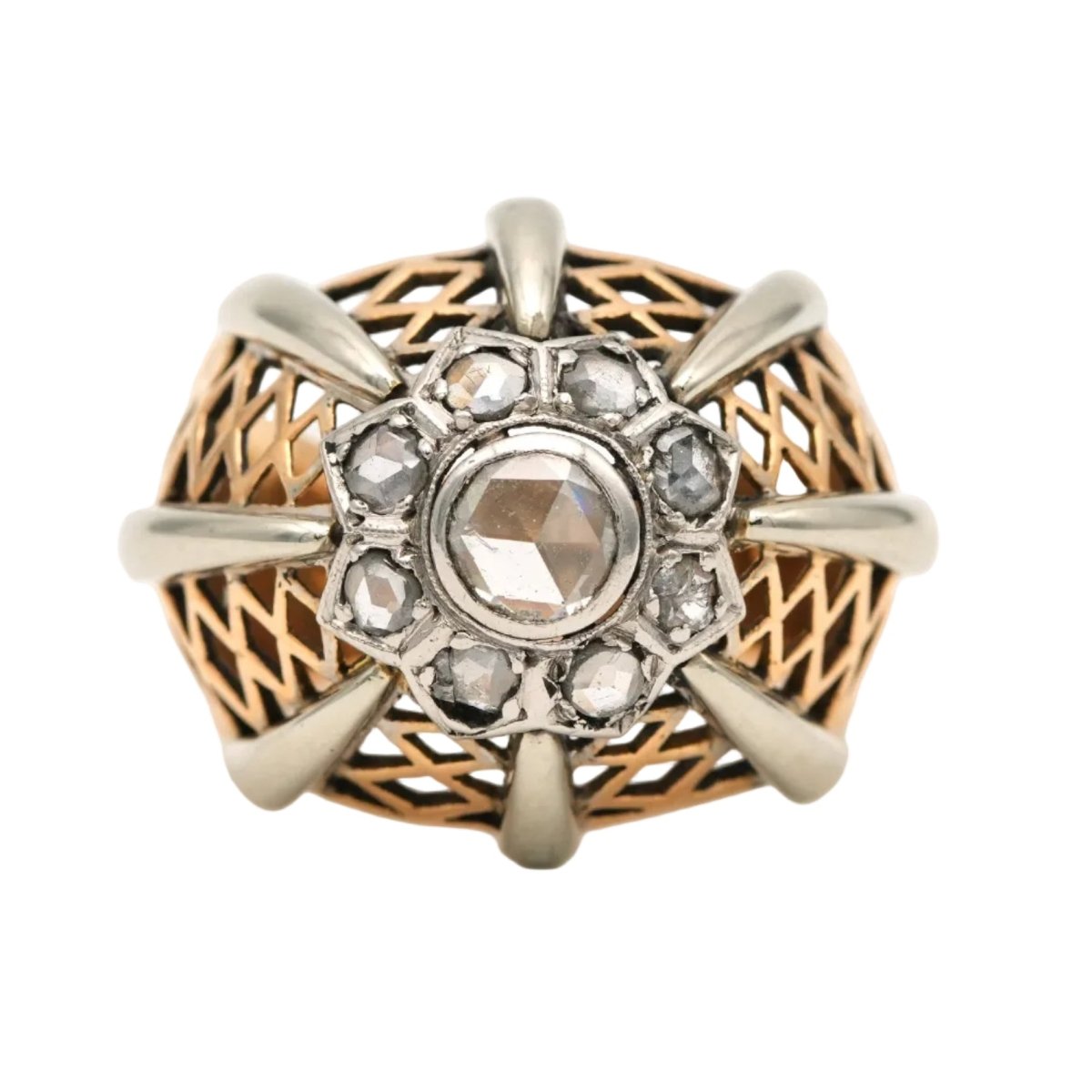 Bague Dôme en or blanc, or jaune et diamants - Castafiore