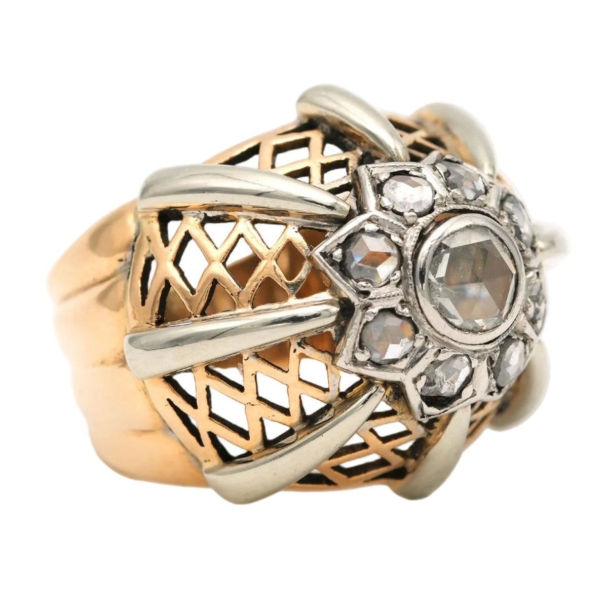 Bague Dôme en or blanc, or jaune et diamants - Castafiore