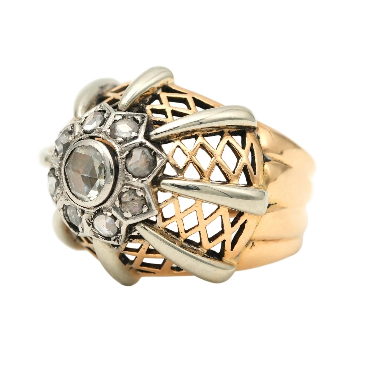 Bague Dôme en or blanc, or jaune et diamants - Castafiore
