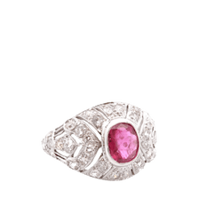 Bague Dôme en or blanc, rubis et diamants - Castafiore