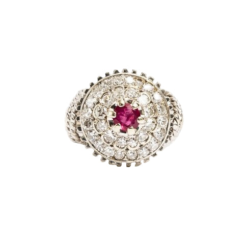 Bague Dôme en or blanc, rubis et diamants - Castafiore