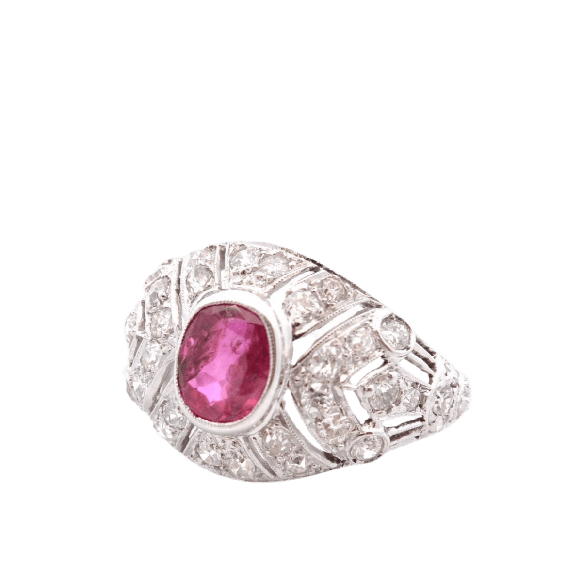 Bague Dôme en or blanc, rubis et diamants - Castafiore