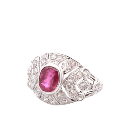 Bague Dôme en or blanc, rubis et diamants - Castafiore