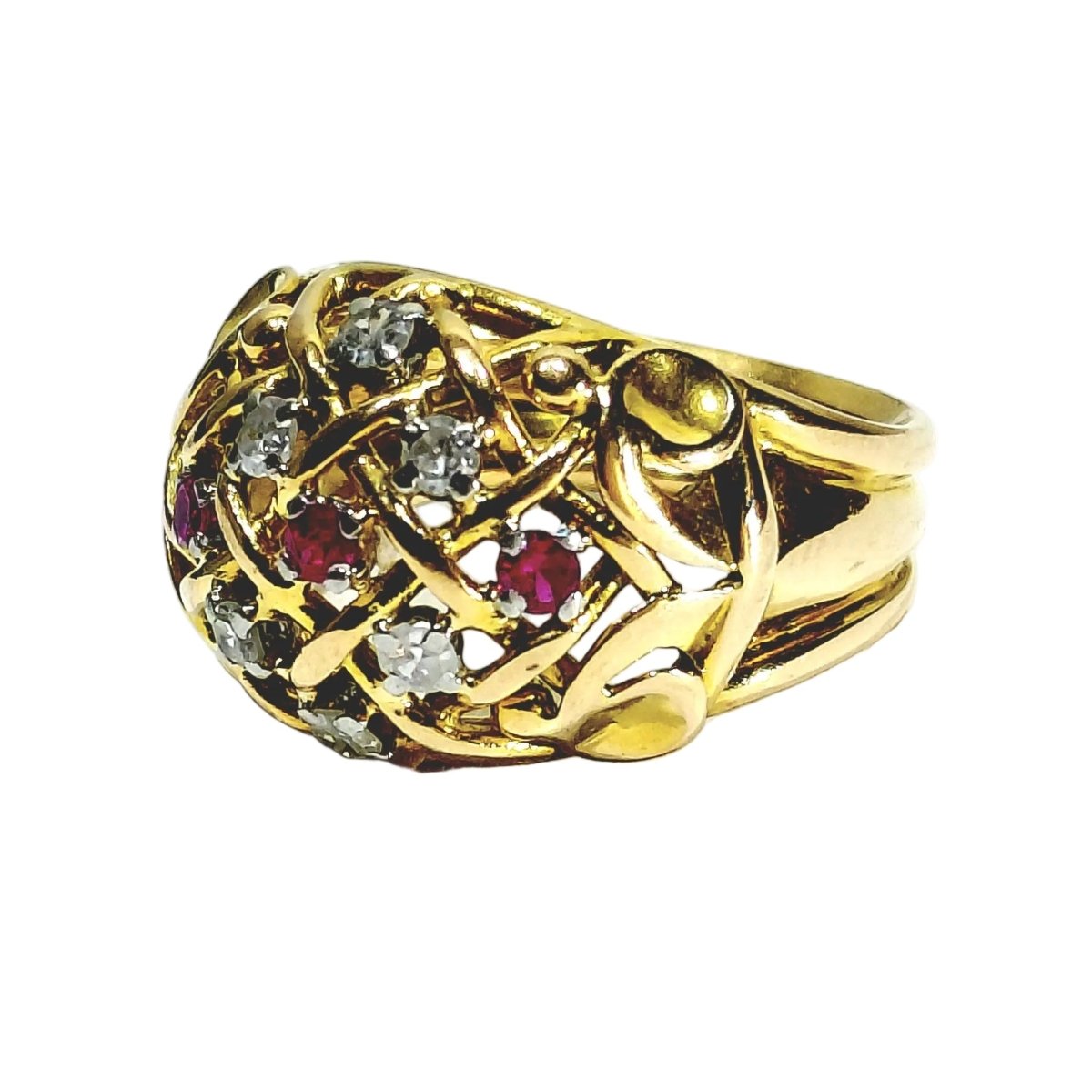 Bague Dôme en or champagne, rubis et diamants - Castafiore
