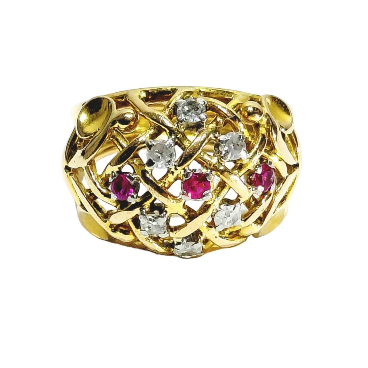 Bague Dôme en or champagne, rubis et diamants - Castafiore