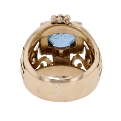Bague Dôme en or jaune, aigue - marine et perles - Castafiore